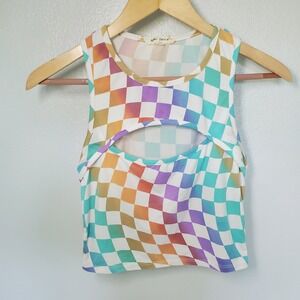 Bear Dance Womens Racerback Tank Top Cut Out‎ Checkered Sleeveless Multicolor M